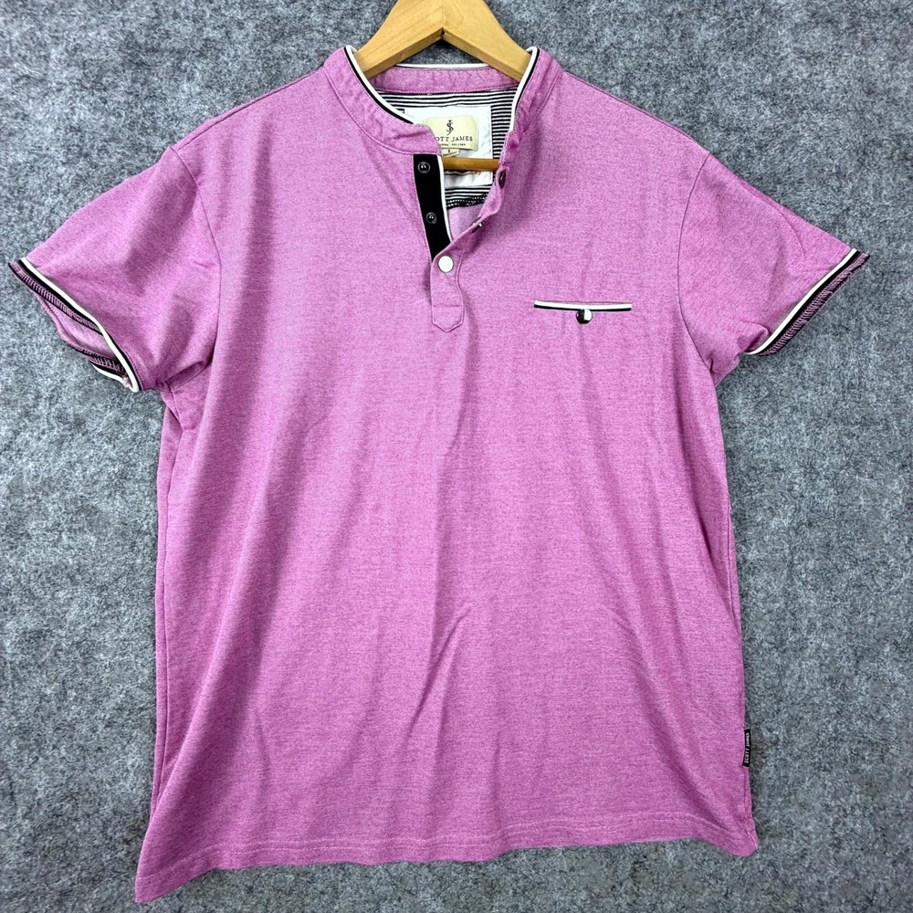 Scott James England Henley Shirt Mens Large Purple Short Sleeve Golf Athletic